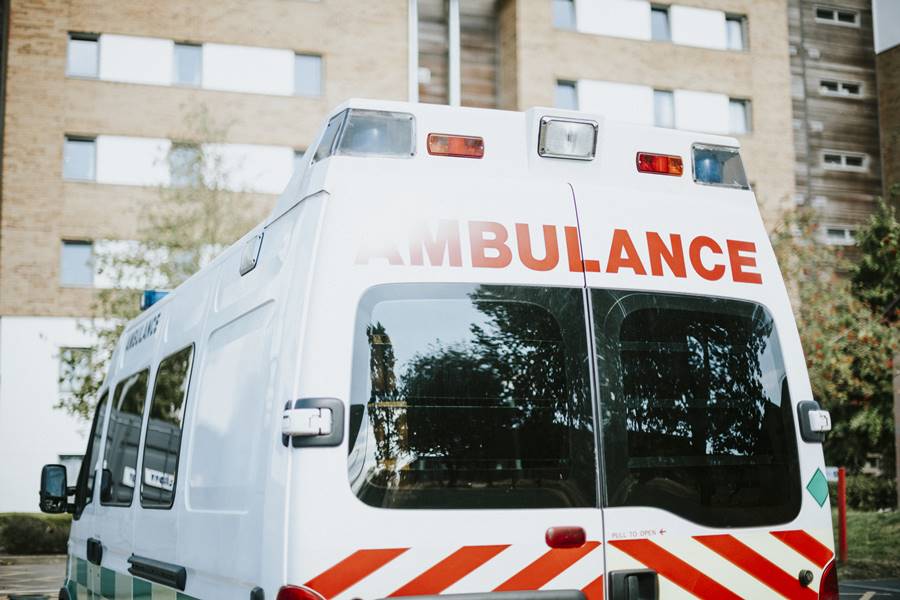 British ambulance parked in a parking lot