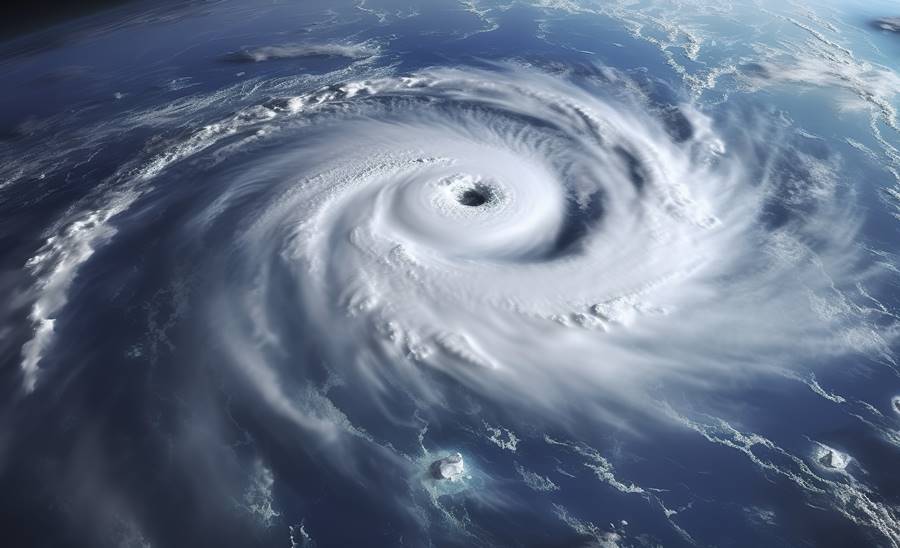 Super Typhoon, tropical storm, cyclone, tornado, over ocean. Weather background.