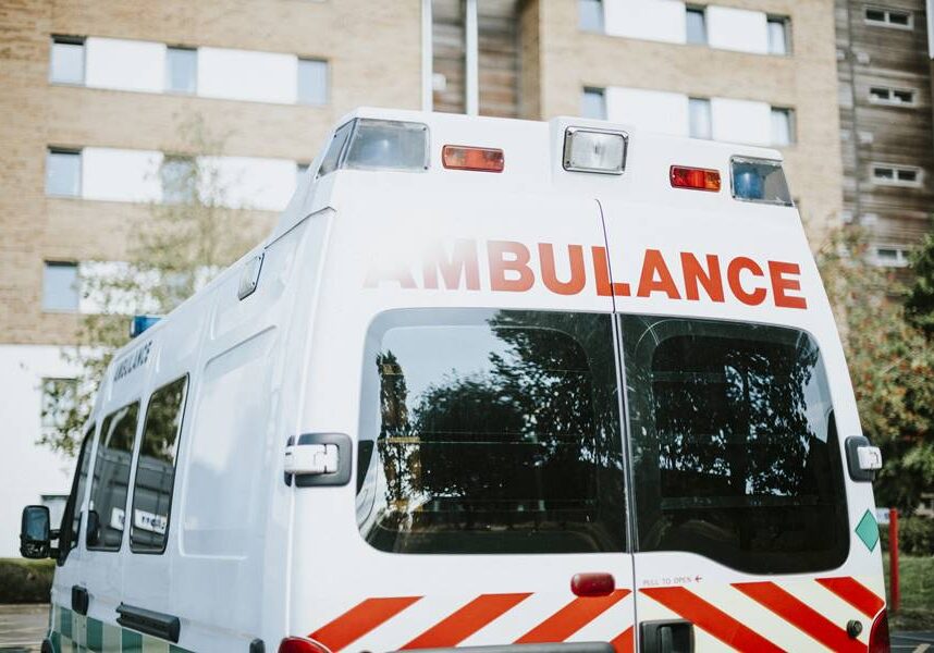 British ambulance parked in a parking lot