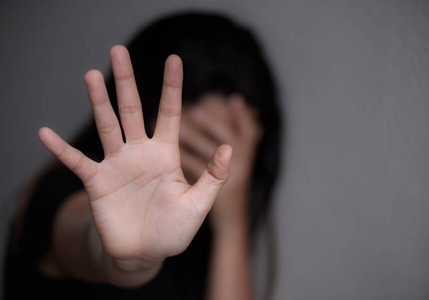 Woman hand sign for stop abusing violence, Human Rights Day concept.